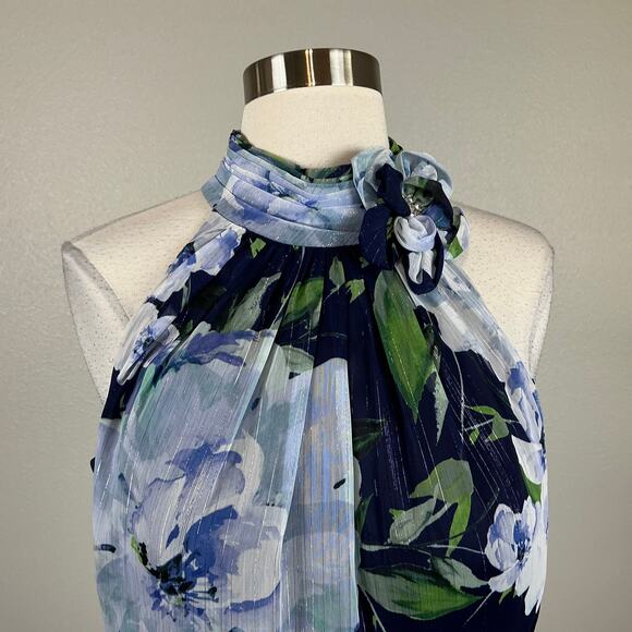 Eliza J Women's Floral Print Chiffon High Low Maxi Dress Blue Size 8 Halter - Picture 7 of 15